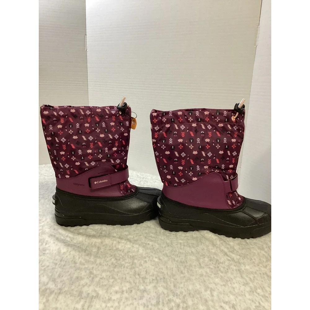 Columbia Youth Powderbug Forty Print Snow Boot Purple Pink 400g Insulated Size 7